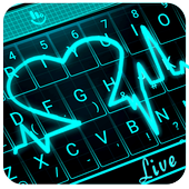 Live 3D Neon Blue Love Heart Keyboard Theme 6.7.16.2019